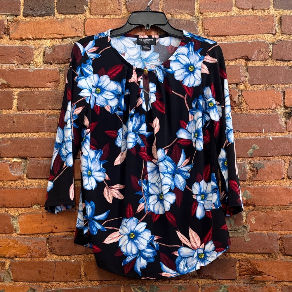 Liz‎ Claiborne Career Wear Petite Floral Blouse Size Large Petite